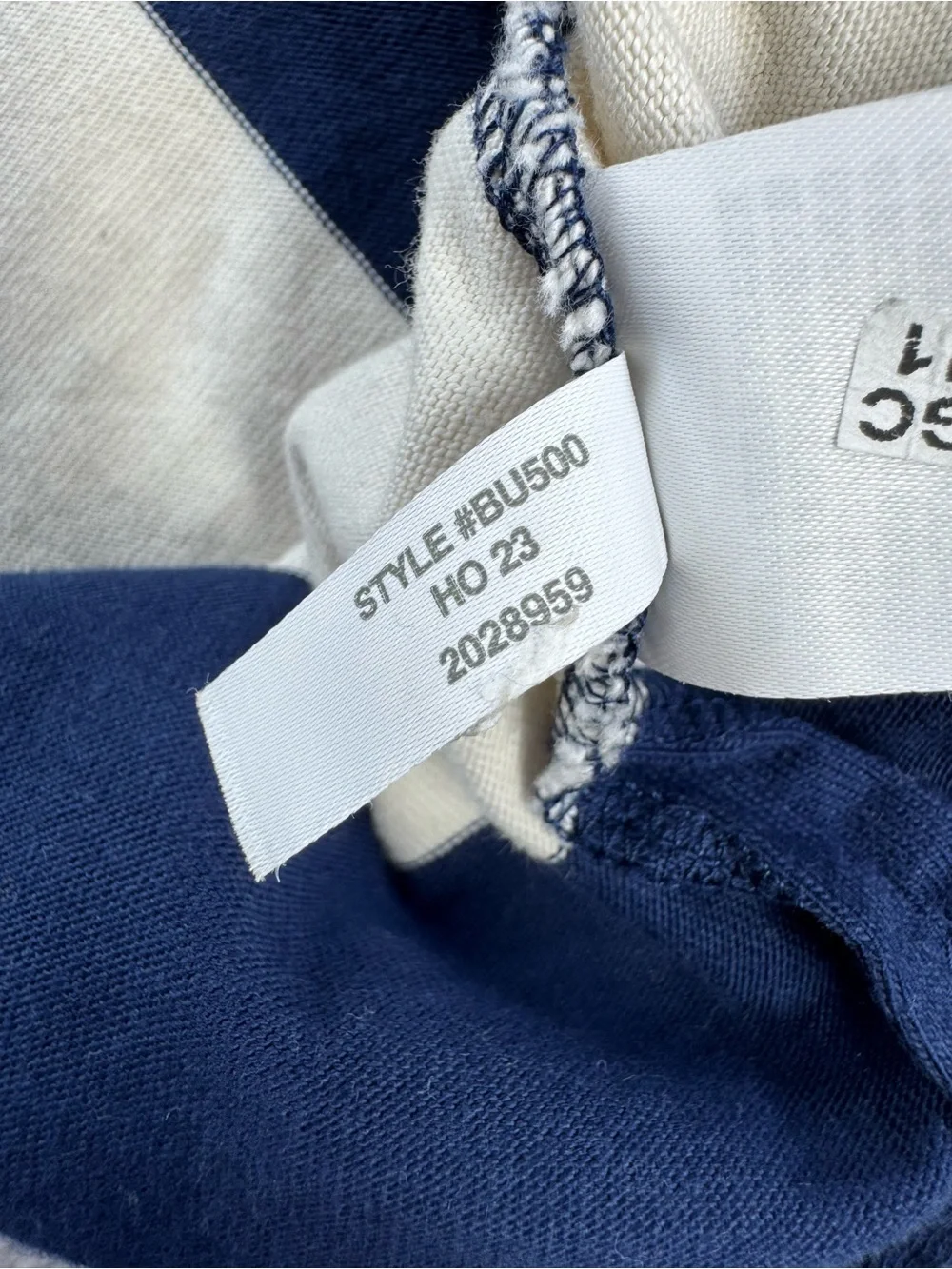 J.Crew Factory Mens L Rugby Shirt Navy Ivory Stripe Chambray Collar Preppy